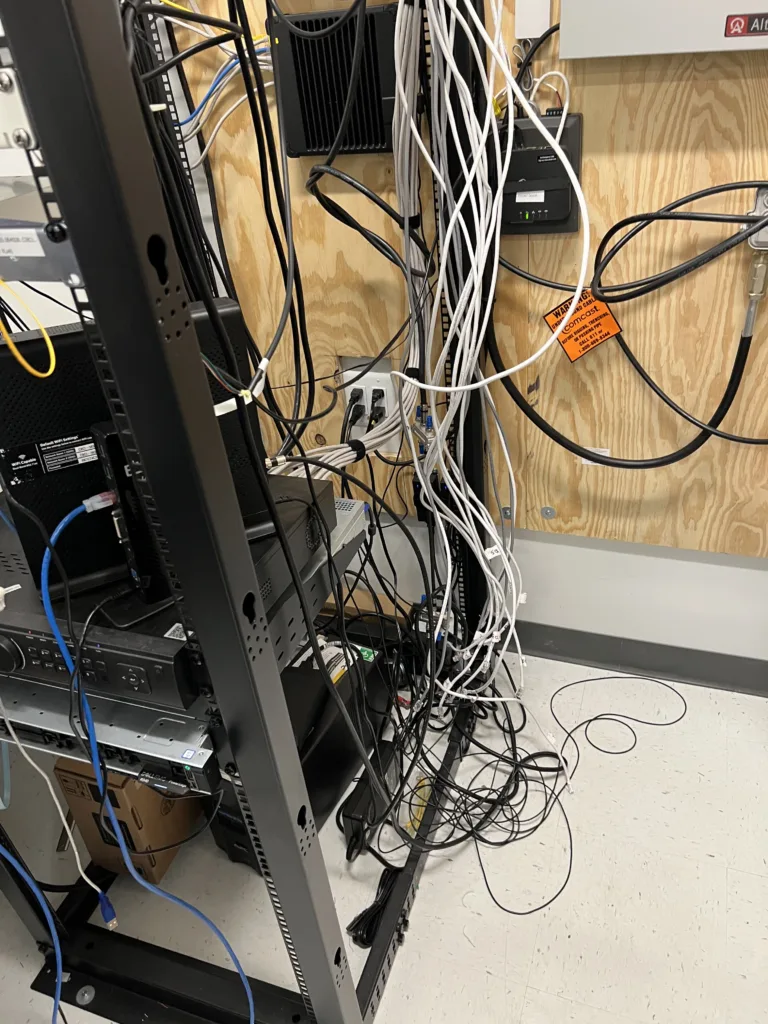 disorganized rack telecommunications room