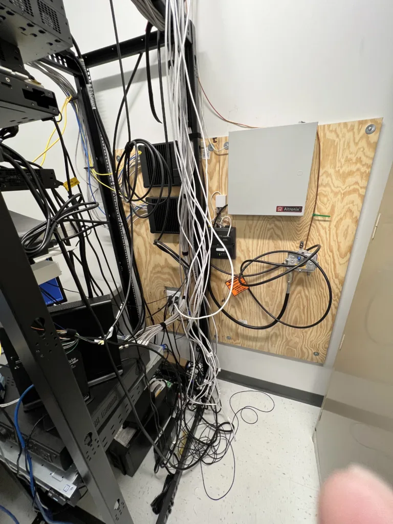 disorganized rack telecommunications room